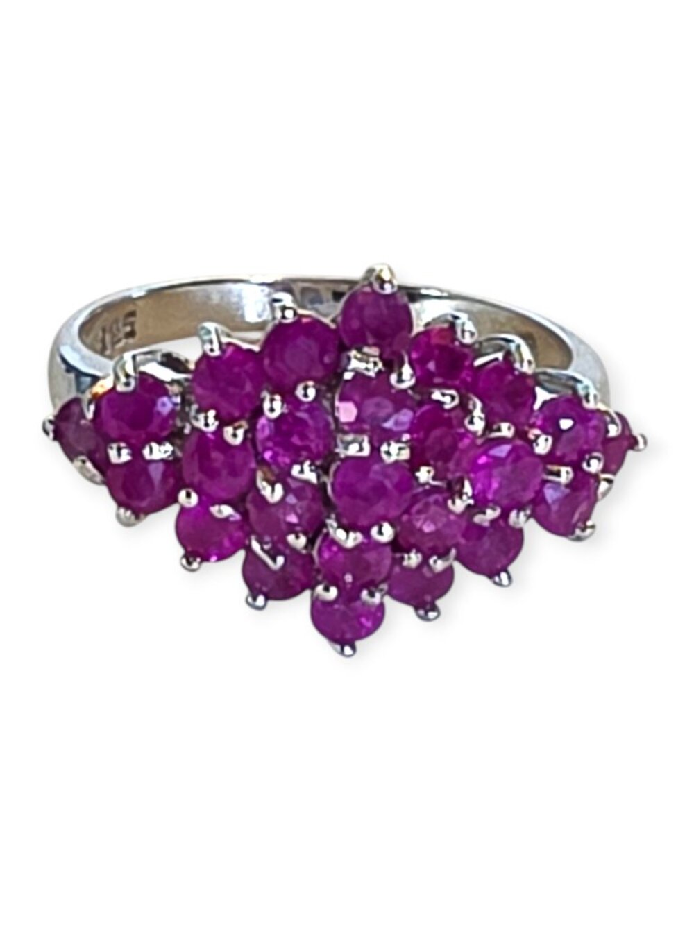 Stunning Vintage 925 Sterling Silver Natural Ruby Cluster Ring